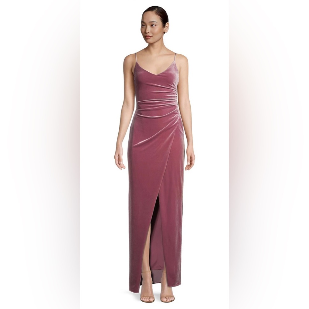 Betsy & Adam Velvet Wrap Gown